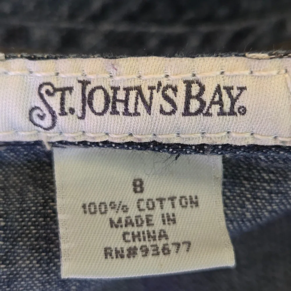 St Johns Bay Blue Denim Tiered Midi Skirt Womens 8 Medium Wash A-Line Cotton